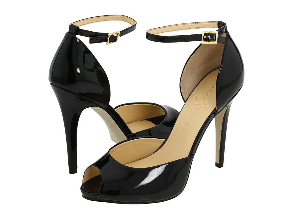 black peep toe ankle strap heels