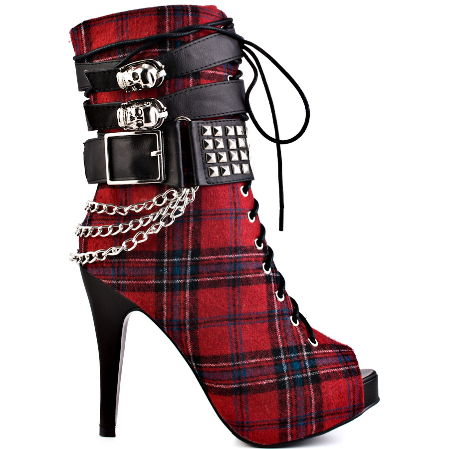 Halloween with high heeled tartan boots 