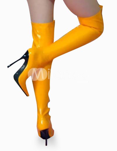 yellow over the knee boots