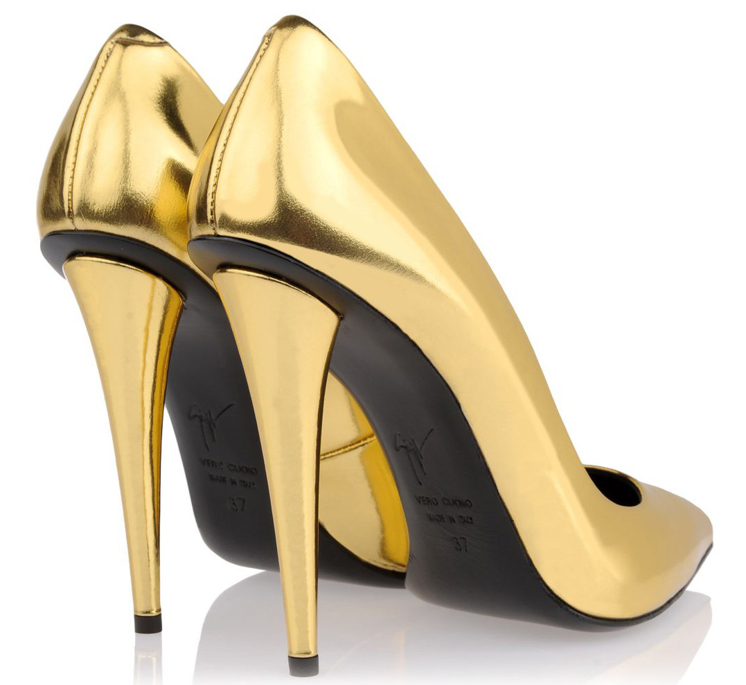 gold high heel pumps