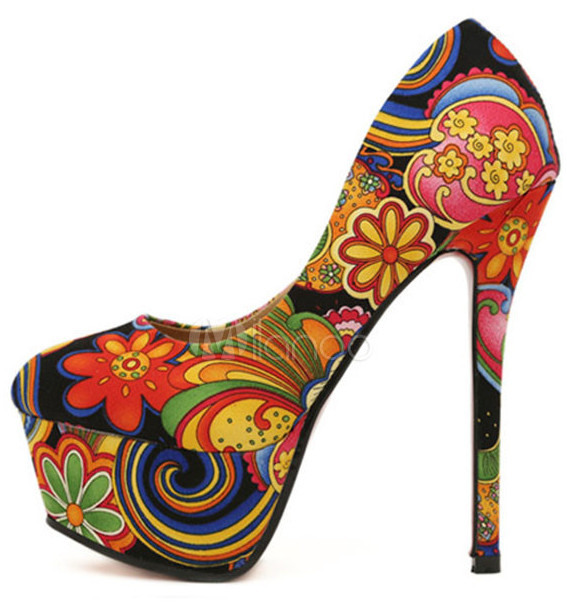 floral pattern high heel pumps 