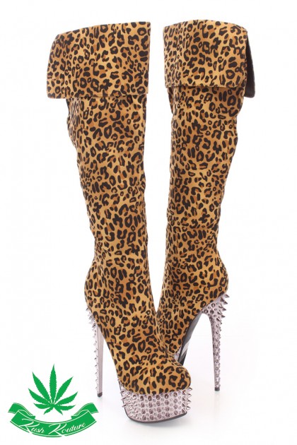 leopard high heel boots