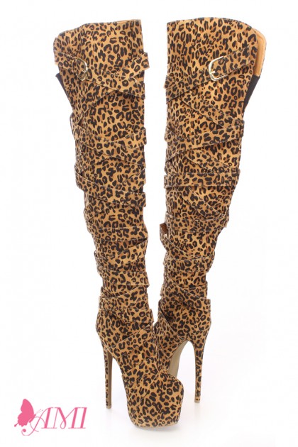 animal print thigh high boots