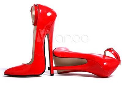 red ankle strap pumps