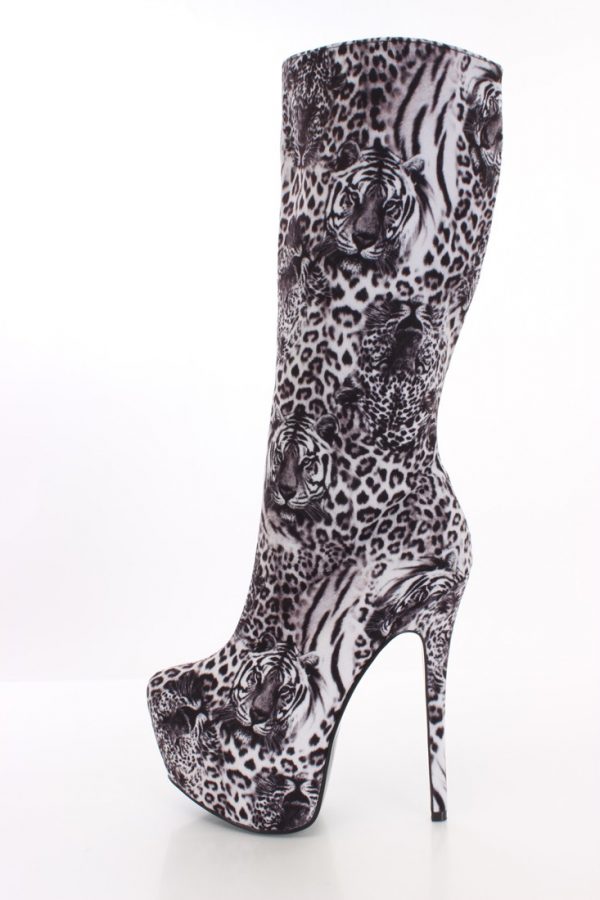 Roar through winter with $12.99 white tiger printed boots – High heels ...