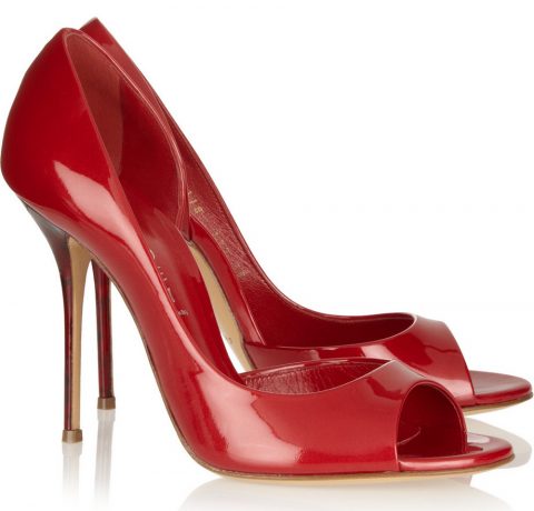 red peep toe d'Orsay pumps