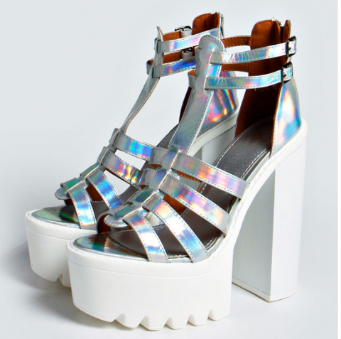 silver chunky heels